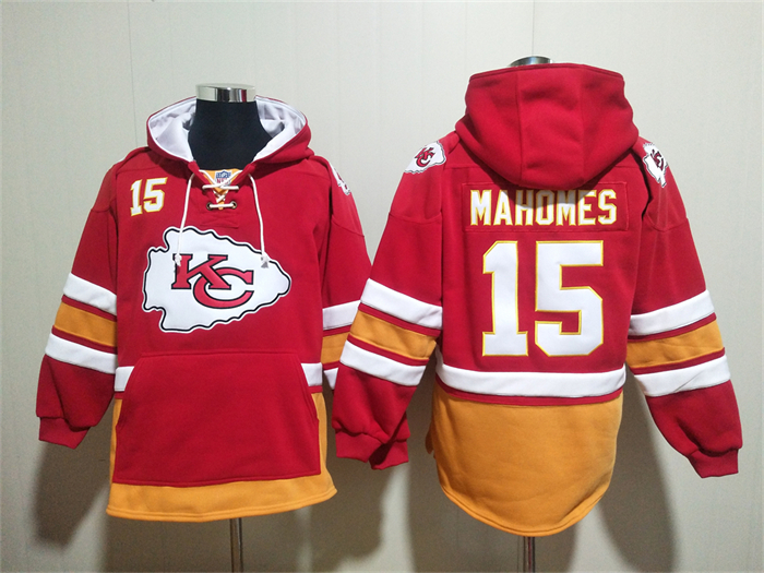 Kansas City Chiefs #15 Patrick Mahomes Hoodies Red Lace-Up Pullover Hoodie->detroit lions->NFL Jersey